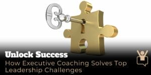 Gold puzzle piece with a key hole in the middle and a key inserted in the key hole. How Executive Coaching Solves Top Leadership Challenges
