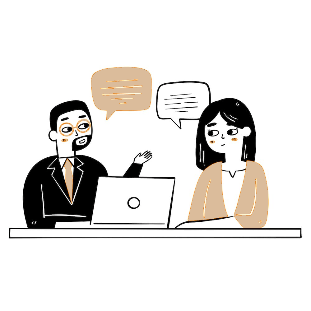 Cartoonized Image of Steven Lozada in an Executive Coaching conversation with a woman